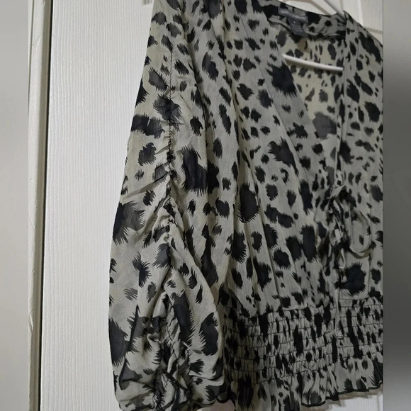 Isabella Rodriguez Sheer Smocked Cheetah Print Tie Front Cropped Blouse, EUC! - Picture 6 of 11